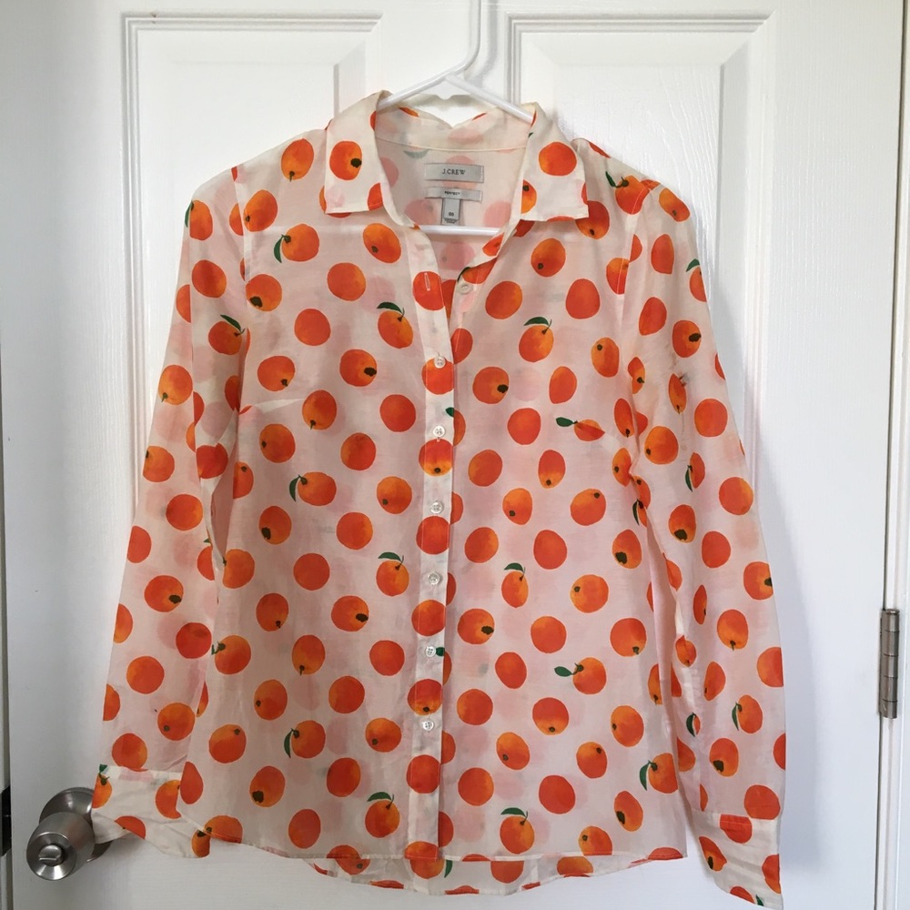 J. Crew silk “oranges” button-up